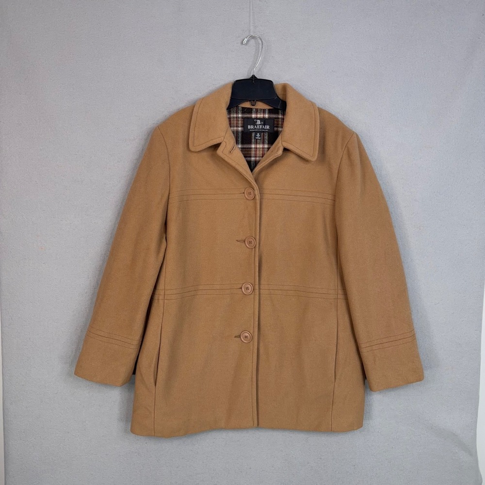 Vintage Braefair Women 8 Camel Tan Wool Pea Coat Classic Preppy Equestrian